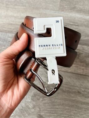 Perry Ellis Portfolio Men's Park Avenue Leather Belt Brown Men’s SZ 30